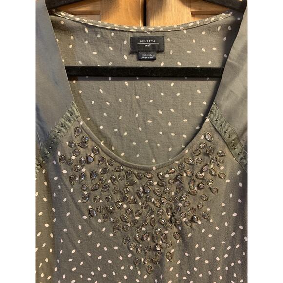 Anthropologie Deletta Tank Small Womens Army Green & Beige with Embellishments - Picture 5 of 9